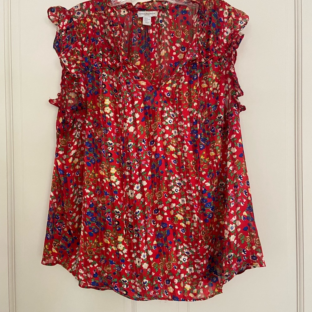 Carolina Belle Red Orange Ruffled Sleeveless Blouse